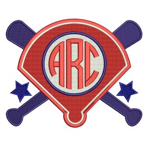 Baseball Monogram Two Bats And The Base Filled Machine Embroidery Design Digitized Pattern