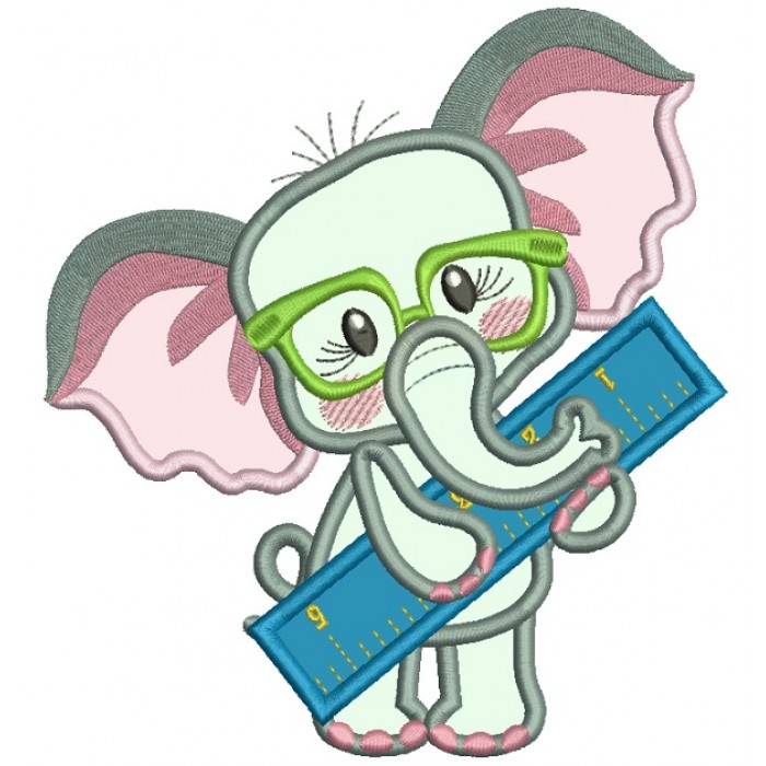 Cute Elephant With a Ruler Back To School Applique Machine Embroidery ...