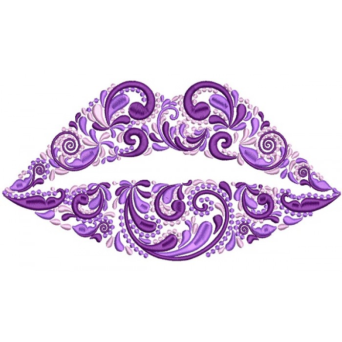 Ornate Mouth Lips Filled Machine Embroidery Design Digitized Pattern