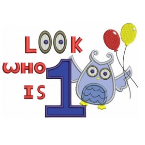 1st (First) Birthday Owl Applique with balloons - Instant Download Machine Embroidery design - three sizes to fit 4x4 , 5x7, and 6x10 hoops