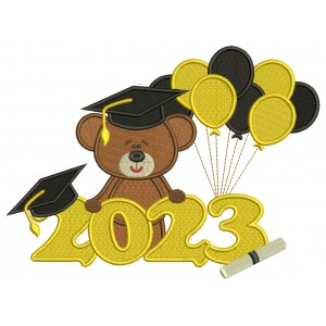 2023 Graduation Bear With Balloons School Filled Machine Embroidery Design Digitized Pattern