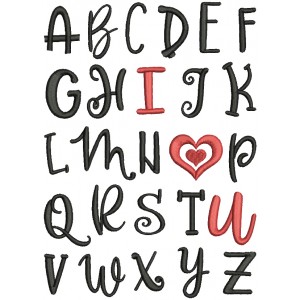 Alphabet I Love You Valentine's Day Filled Machine Embroidery Design Digitized Pattern