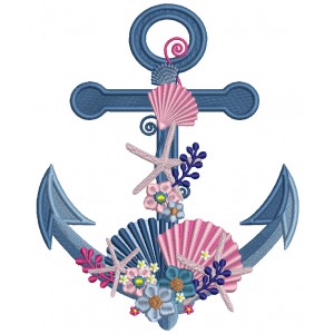 Anchor With Shells And Starfish Filled Machine Embroidery Design Digitized Pattern