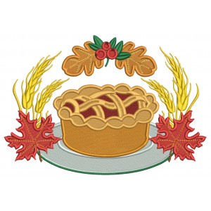 Apple Pie And Fall Leaves Thanksgiving Filled Machine Embroidery Design Digitized Pattern