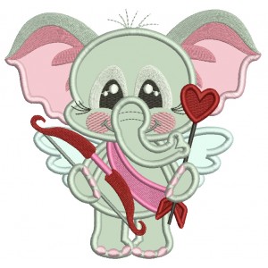 Baby Elephant Cupid With Bow And Arrow Valentine's Day Applique Machine Embroidery Design Digitized Pattern