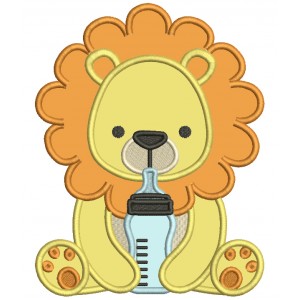 Baby Lion With Milk Bottle Applique Machine Embroidery Design Digitized Pattern