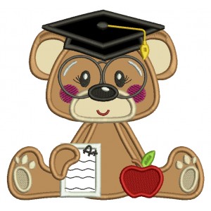 Bear Graduate Got an A On The Exam School Applique Machine Embroidery Design Digitized Pattern