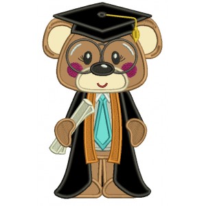 Bear Graduate Holding The Diploma School Applique Machine Embroidery Design Digitized Pattern