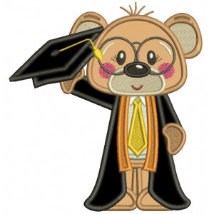 Bear Holding Graduation Cap School Applique Machine Embroidery Design Digitized Pattern