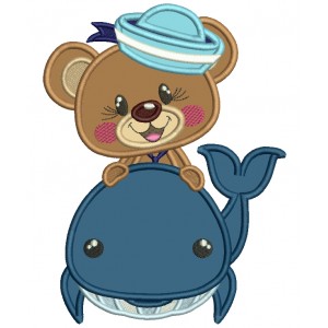 Bear Sailor And a Whale Applique Machine Embroidery Design Digitized Pattern