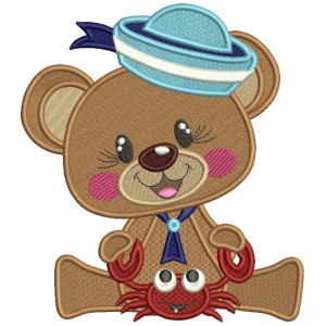 Bear Sailor With a Crab Filled Machine Embroidery Design Digitized Pattern