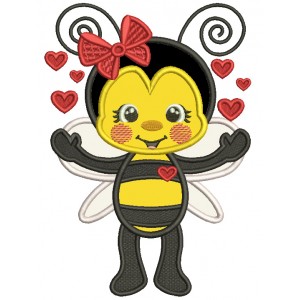 Bee Girl With Hearts Valentine's Day Applique Machine Embroidery Design Digitized Pattern