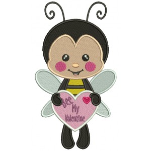 Bee My Valentine Bee Holding a Heart Valentine's Day Filled Machine Embroidery Design Digitized Pattern