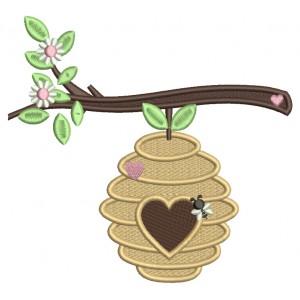 Beehive With A Heart Valentine's Day Filled Machine Embroidery Design Digitized Pattern
