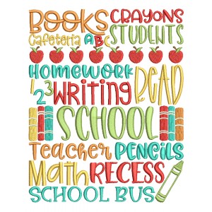 Books Crayons Cafeteria Students School Filled Machine Embroidery Design Digitized Pattern