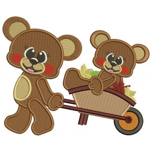 Brother Bear Pulling Baby Bear Autumn Filled Machine Embroidery Design Digitized Pattern