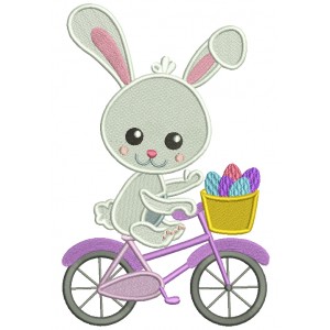 Bunny Riding a Bicycle With Basket Full Of Easter Eggs Filled Machine Embroidery Design Digitized 
