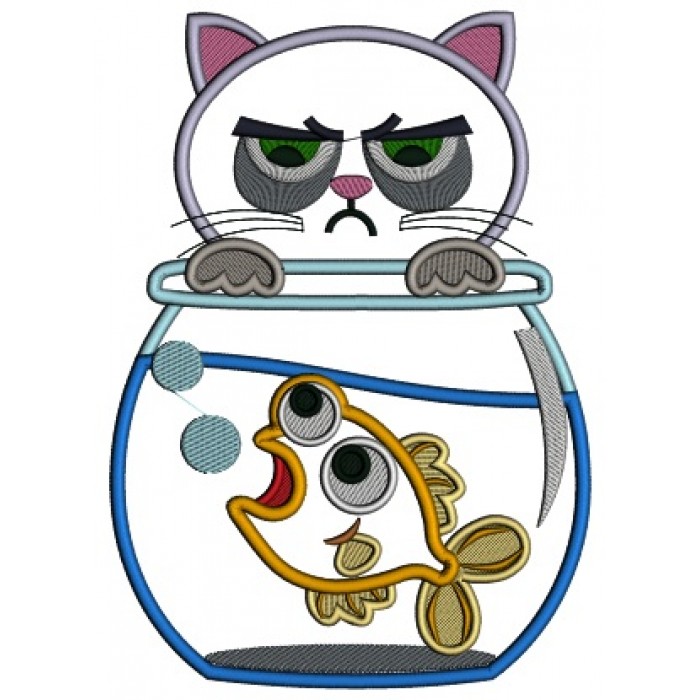 Cat Looking Inside a Fish Bowl Applique Machine Embroidery Design ...