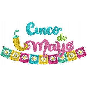 Cinco De Mayo Banner With Spicy Pepper Filled Machine Embroidery Design Digitized Pattern 