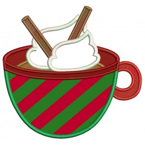 Cup Of Cocoa With Cinnamon Sticks Christmas Applique Machine Embroidery Design Digitized Pattern