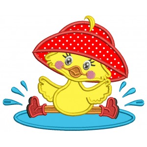 Cute Baby Duck Sitting In The Poddle Applique Machine Embroidery Design Digitized Pattern