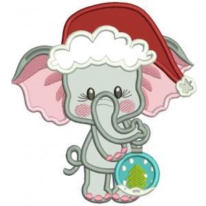 Cute Baby Elephant With Christmas Ornament Applique Machine Embroidery Design Digitized Pattern