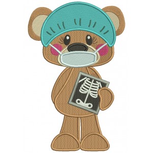 Cute Bear Doctor Holding An X-Ray Filled Machine Embroidery Design Digitized Pattern