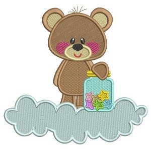 Cute Bear Standing On The Cloud Filled Machine Embroidery Design Digitized Pattern