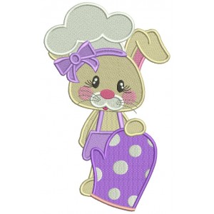 Cute Bunny Cook Holding a Cooking Mitt Filled Machine Embroidery Design Digitized Pattern