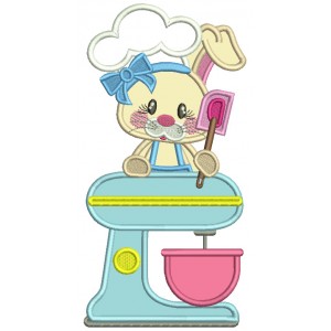 Cute Bunny Cook With a Mixer Easter Applique Machine Embroidery Design Digitized