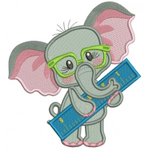 Cute Elephant With a Ruler Back To School Filled Machine Embroidery Design Digitized Pattern