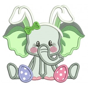 Cute Girl Baby Elephant With Easter Eggs Applique Machine Embroidery Design Digitized Pattern