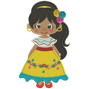 Cute Girl Wearing Fiesta Dress Filled Cinco de Mayo Machine Embroidery Design Digitized Pattern