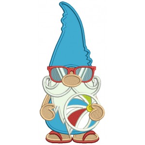 Cute Gnome Holding Beach Ball Applique Summer Machine Embroidery Design Digitized Pattern