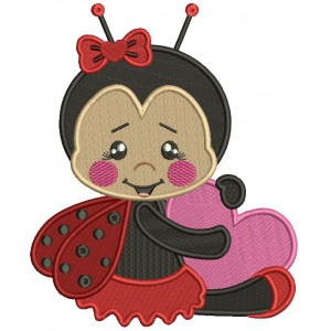 Cute Ladybug Holding A Heart Filled Machine Embroidery Design Digitized Pattern