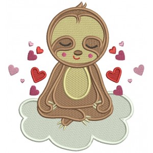 Cute Sloth With Hearts Filled Machine Embroidery Design Digitized Pattern 