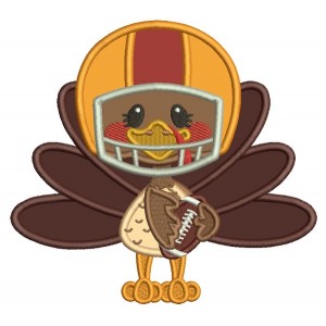 Cute Turkey Wearing Football Helmet Sports Fall Applique Thanksgiving Machine Embroidery Design Digitized Pattern