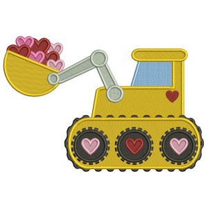 Excavator With Bucket Full Of Hearts Filled Machine Embroidery Design Digitized Pattern