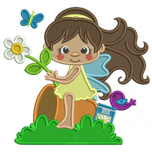 Flower Fairy Sitting On a Flower Pot Holding a Flower Filled Machine Embroidery Design Digitized Pattern