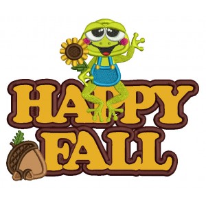 Froggy With Sunflower Happy Fall Applique Machine Embroidery Design Digitized Pattern