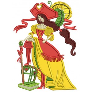 Girl Pirate With Her Boot On a Treasure Chest Applique Machine Embroidery Design Digitized Pattern