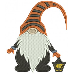 Gnome Holding Lantern Halloween Filled Machine Embroidery Design Digitized Pattern