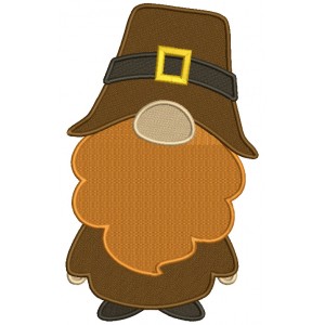 Gnome Pilgrim Wearing a BIg Hat Thanksgiving Filled Machine Embroidery Design Digitized Pattern