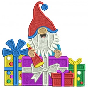 Gnome With a Lot of Birthday Presents Filled Machine Embroidery Design Digitized Pattern