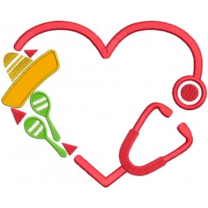 Heart Stethoscope Sombrero Applique Machine Embroidery Design Digitized Pattern