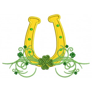 Horseshoe And Shamrocks On The Vine St.Patrick's Day Applique Machine Embroidery Design Digitized Pattern 