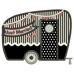 Just Married Trailer Applique Machine Embroidery Design Digitized Pattern