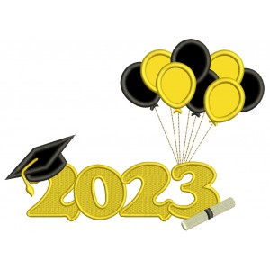 Large 2023 Balloons and Diploma Graduation Applique Machine Embroidery Design Digitized Pattern