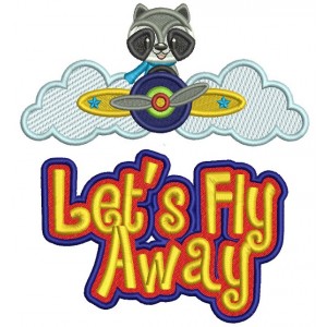 Let's Fly Away Little Raccoon Pilot Filled Machine Embroidery Design Digitized Pattern