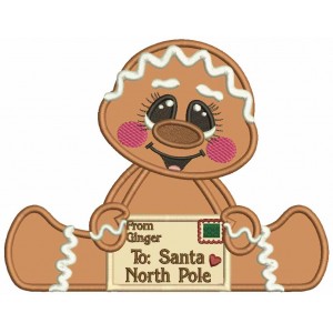 Letter From Gingerbread Man To Santa North Pole Christmas Applique Machine Embroidery Design Digitized Pattern